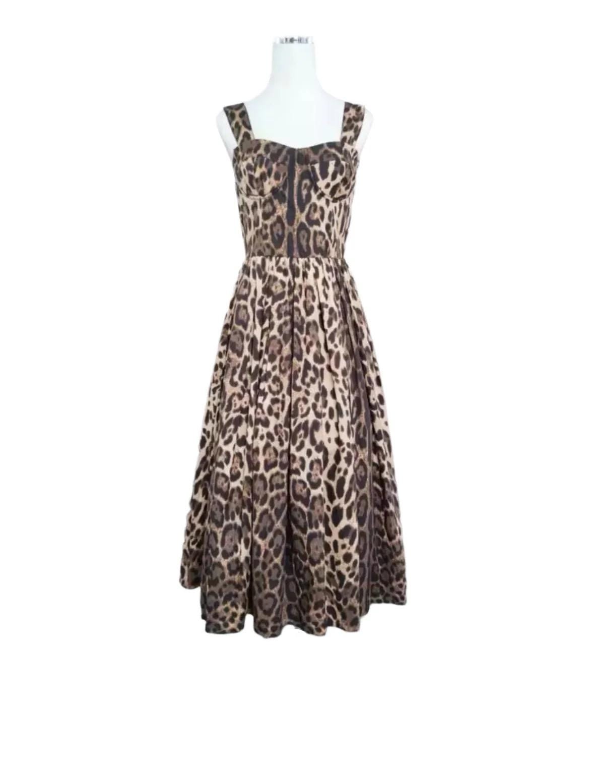 Italian designer Brown Leopard print push up 100% cotton dress
