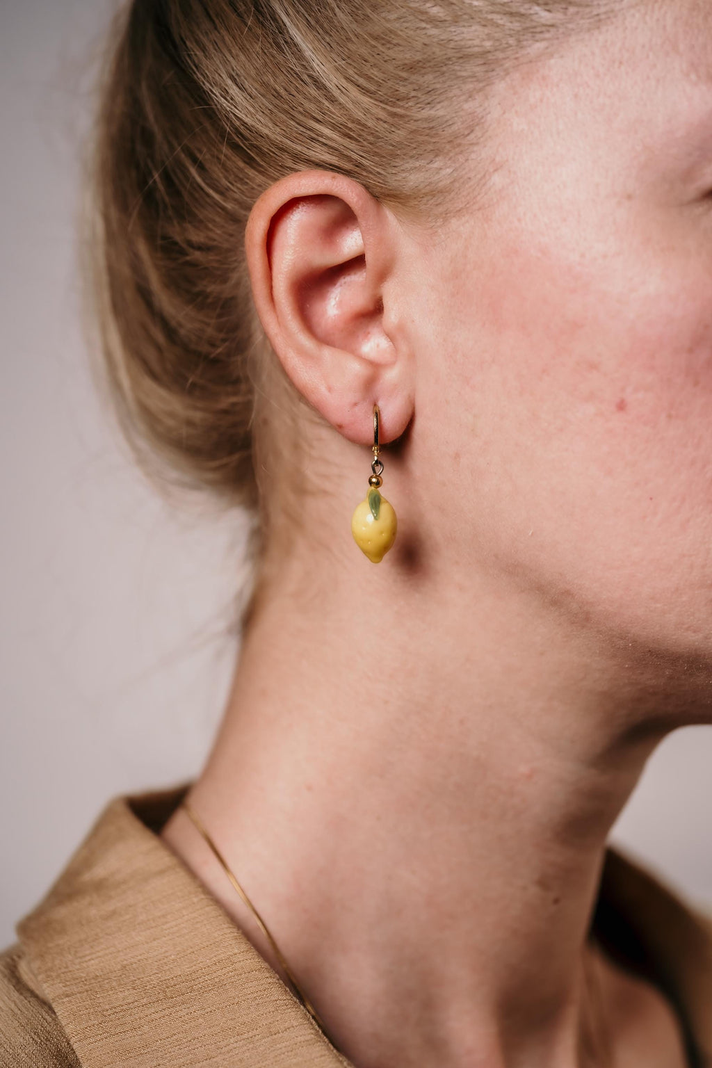 Handmade Murano Glass Lemon Earrings: Gold Plated Hoop Charm