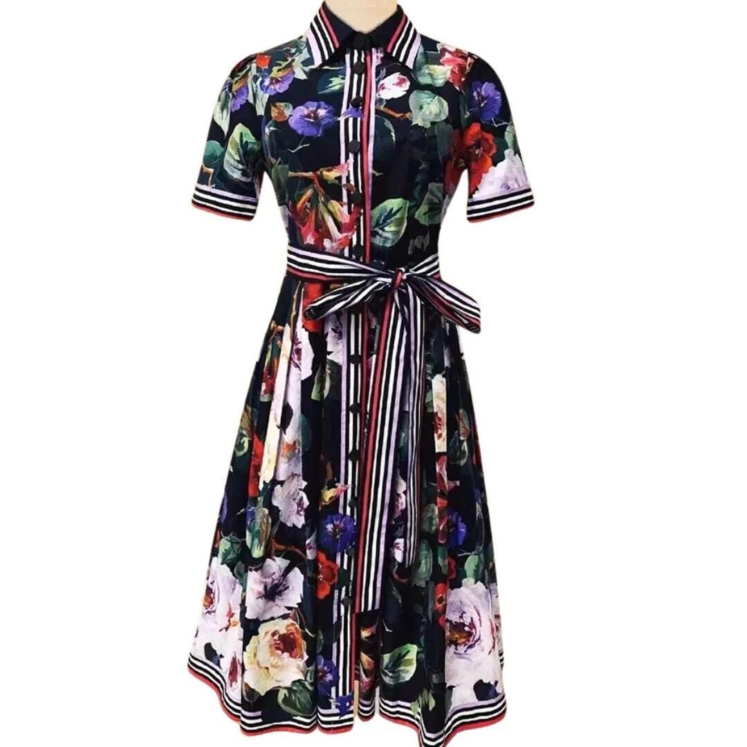 Handmade Floral Print Cotton Dress: Italian Designer Cruise 2024