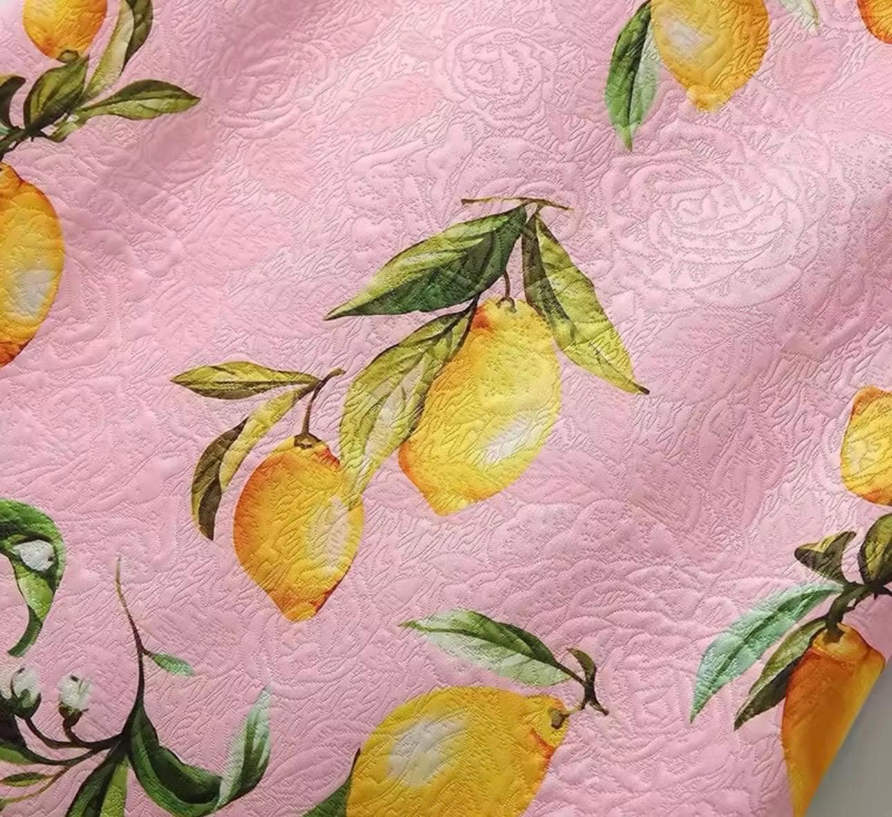 Handmade Italian designer Brocade pink Lemons print sleeveless mini dress