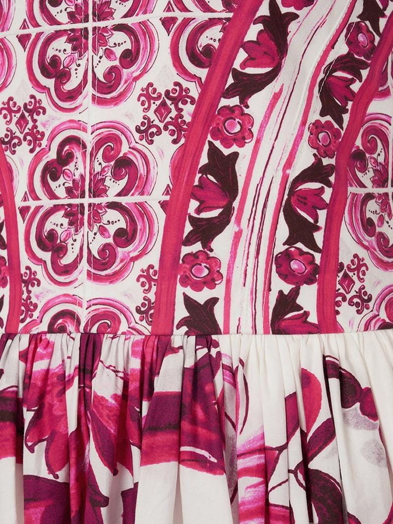 Handmade Italian Tiles Majolica Print 100% cotton Porcelain Print Long Sundress Red color
