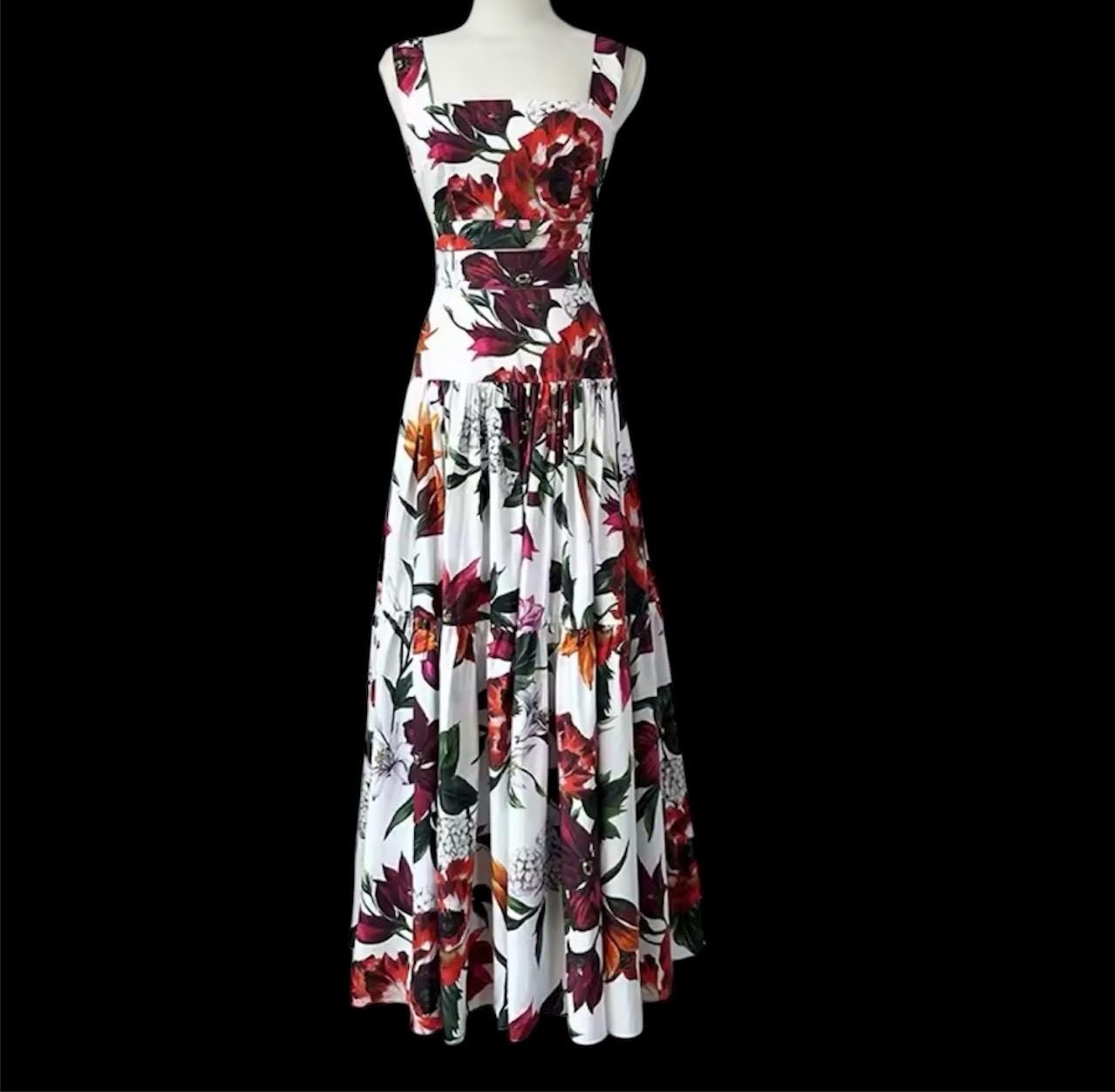 Handmade Italian Tiles Style Floral print Set Crop Top and Skirt Summer dress cotton