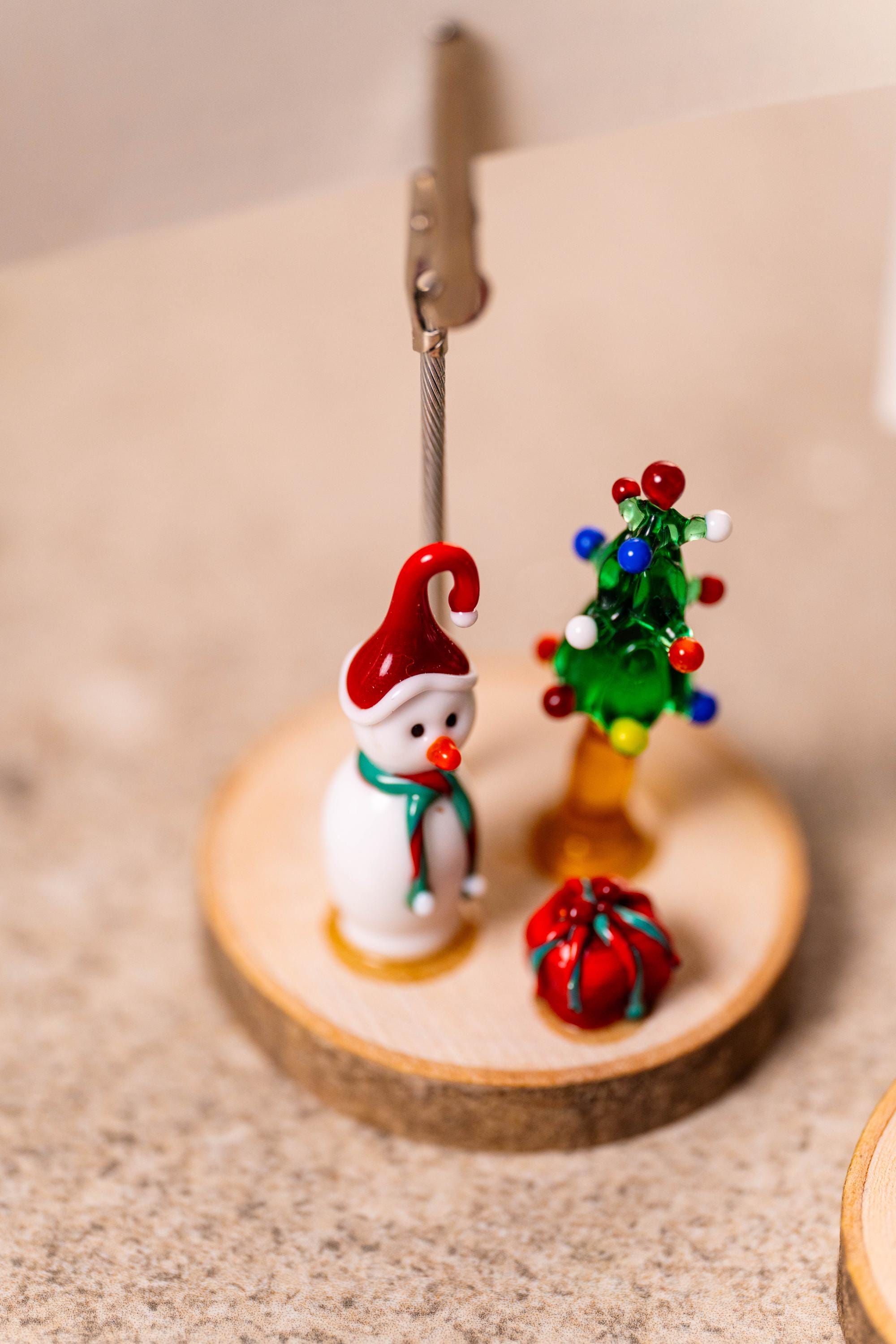 Handmade Murano Glass Christmas Noteholder: Snowman or Penguin Clip