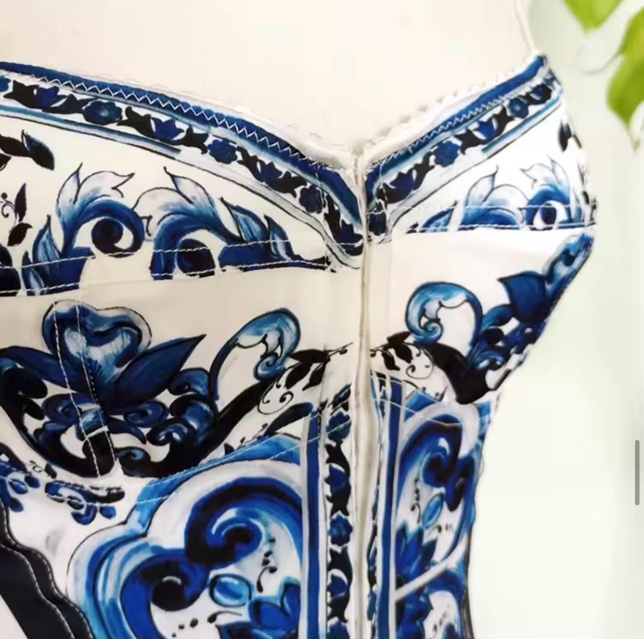 Hand made Italian Luxury Blue color Majolica 100% silk dress Summer dress