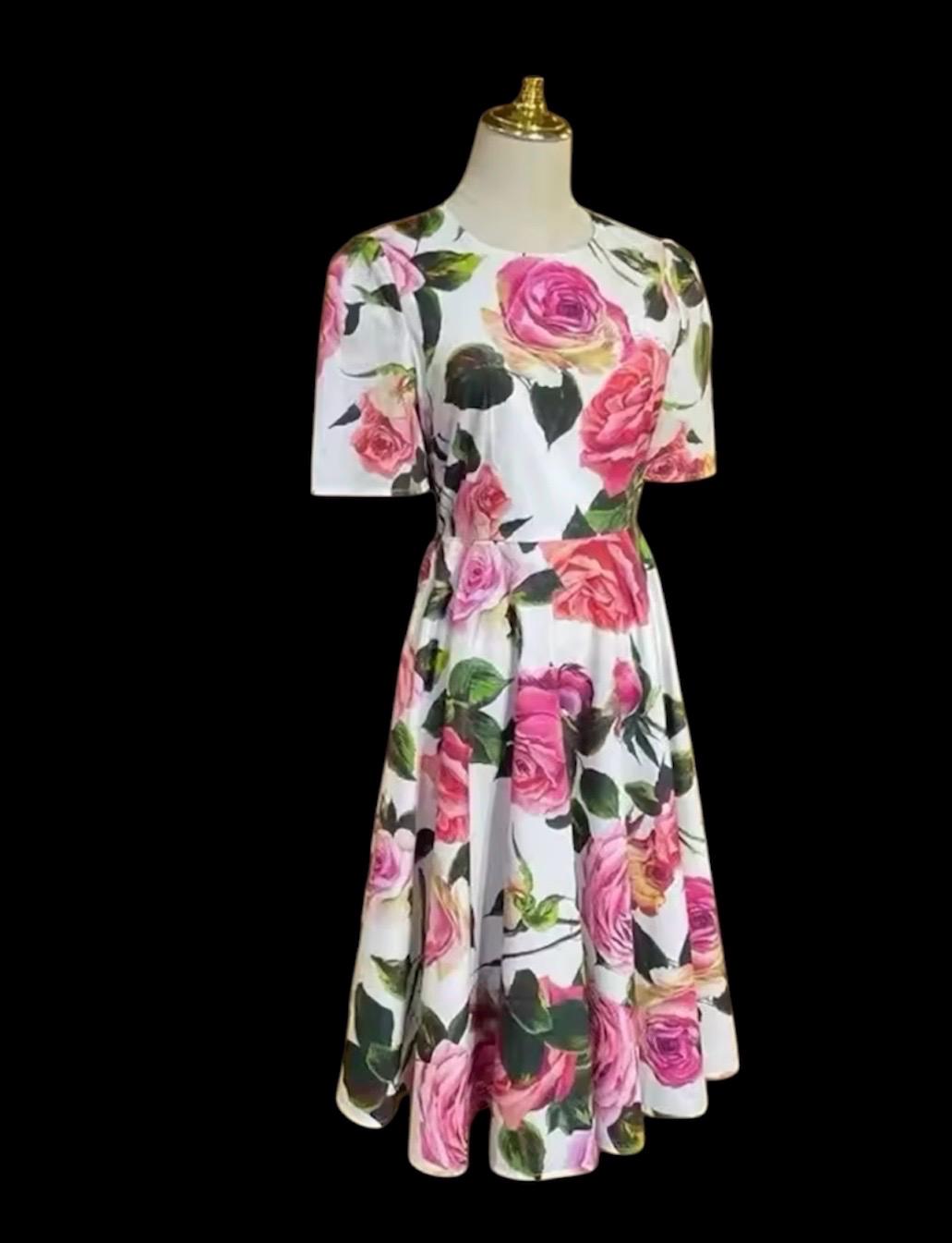 Handmade Italian Cotton Babydoll Dress: Pink Rose Print