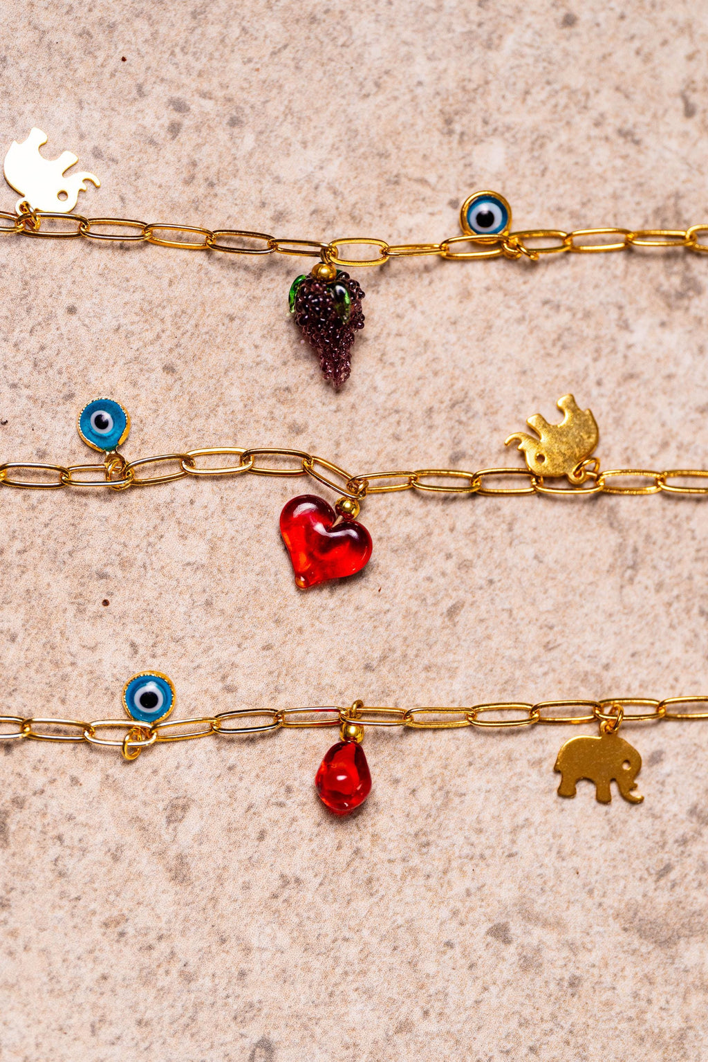 Handmade Murano Glass Gold plated Fruit Heart Charm Bracelet Unique gift