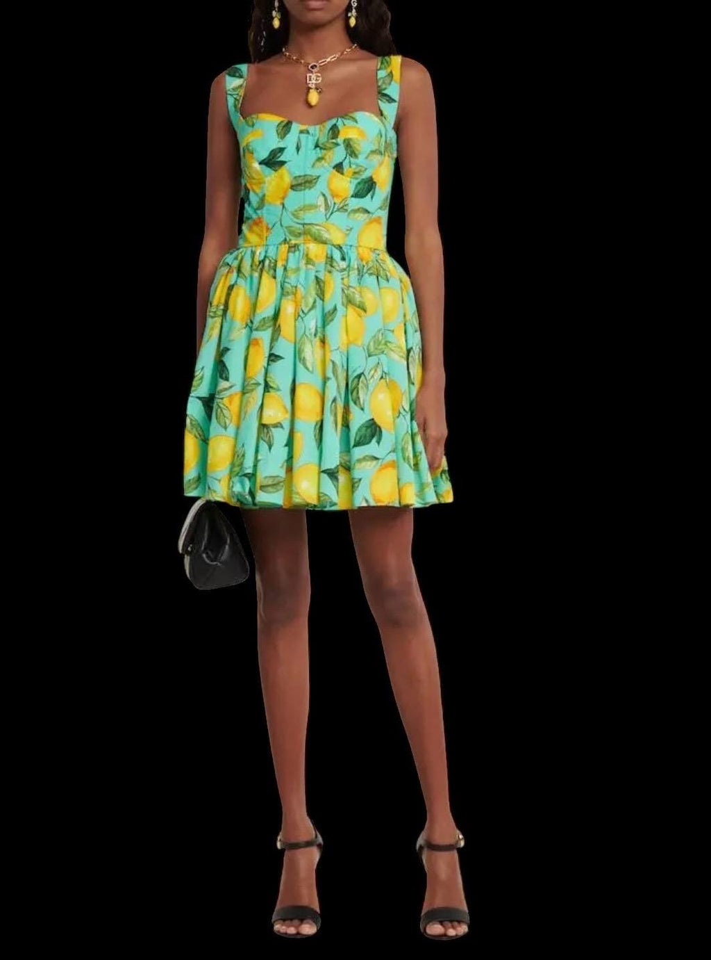 Handmade Italian Lemon Print Corset Mini Dress: 100% Cotton Summer Dress