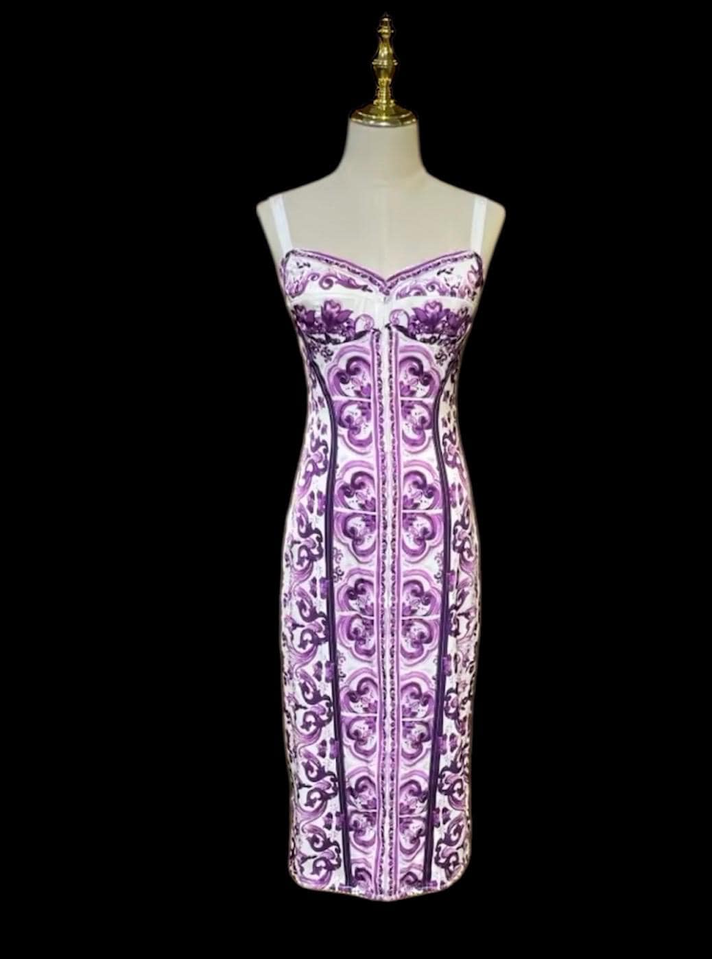 Italian Luxury Lavender Majolica 100% silk dress