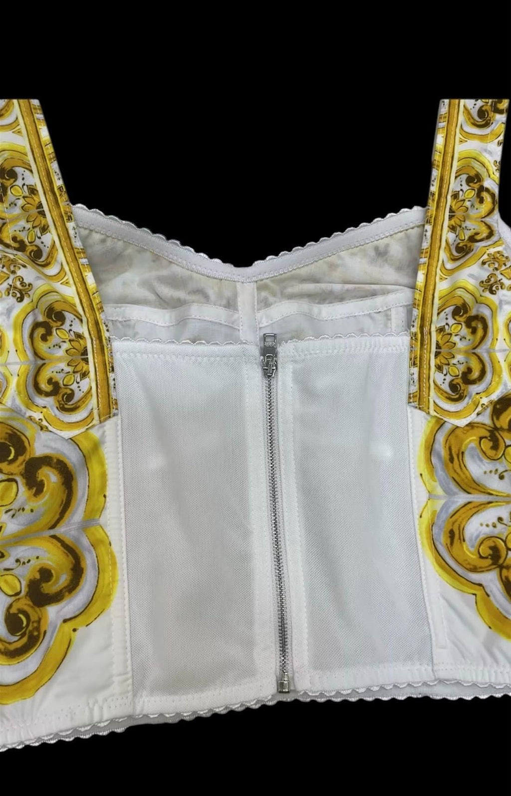 Italian designer Majolica style dress set, skirt and top 100% cotton Yellow colors