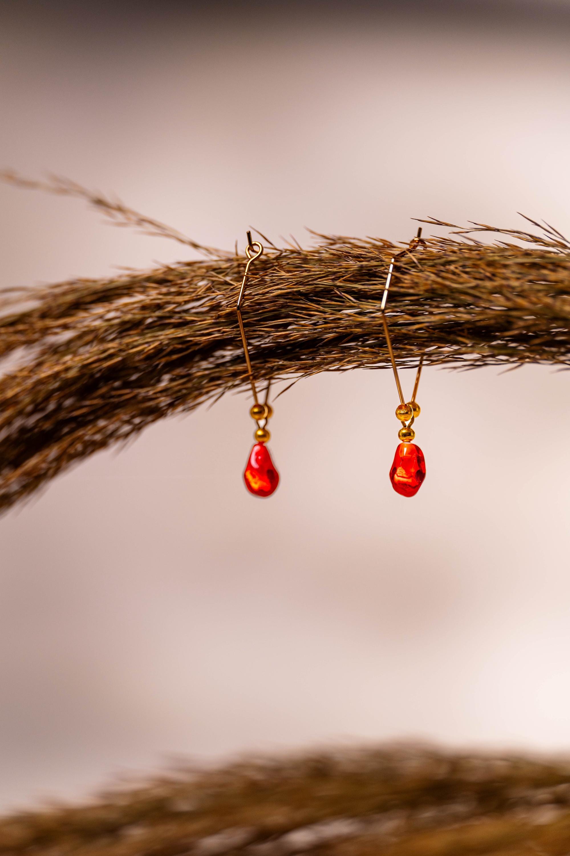 Handmade Gold Plated Pomegranate Earrings: Murano Glass Charm