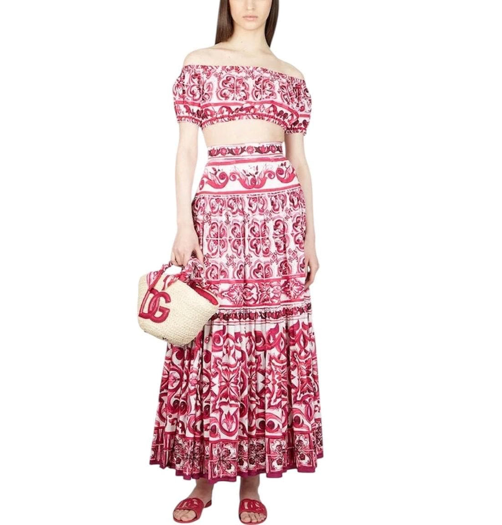 Italian Tile Print Crop Top and Skirt Set: Handmade Cotton Summer Dress