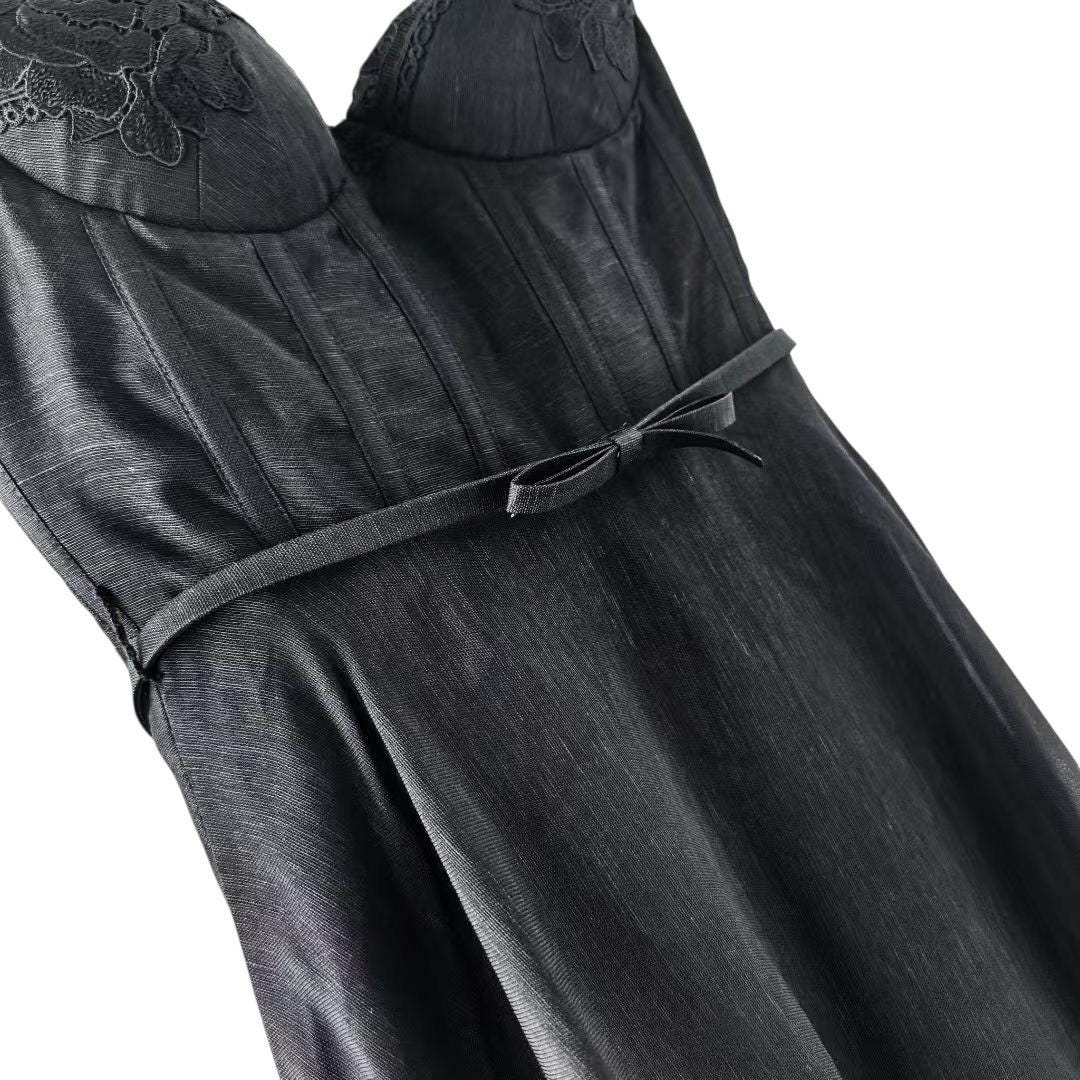 Handmade Linen Silk Midi Dress: Italian Designer Black Dress