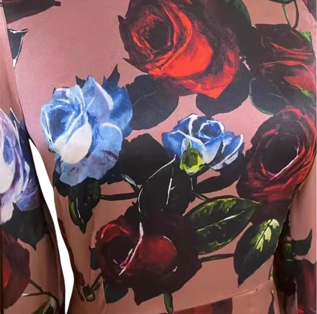 Italian Luxury Designer Floral long sleeve pure silk midi dress