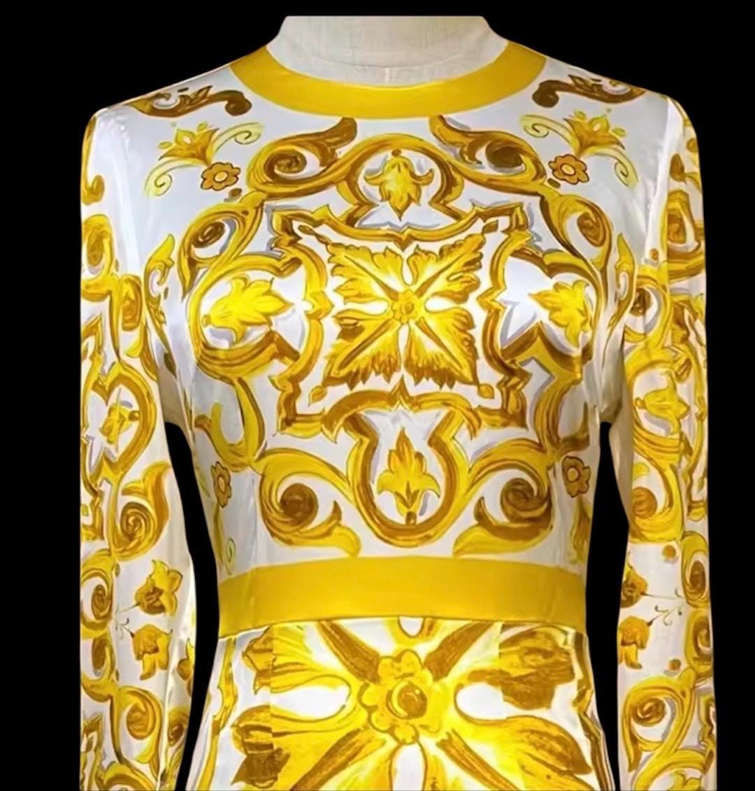 Italian Majolica Print Silk Dress: Designer Occasion Wear