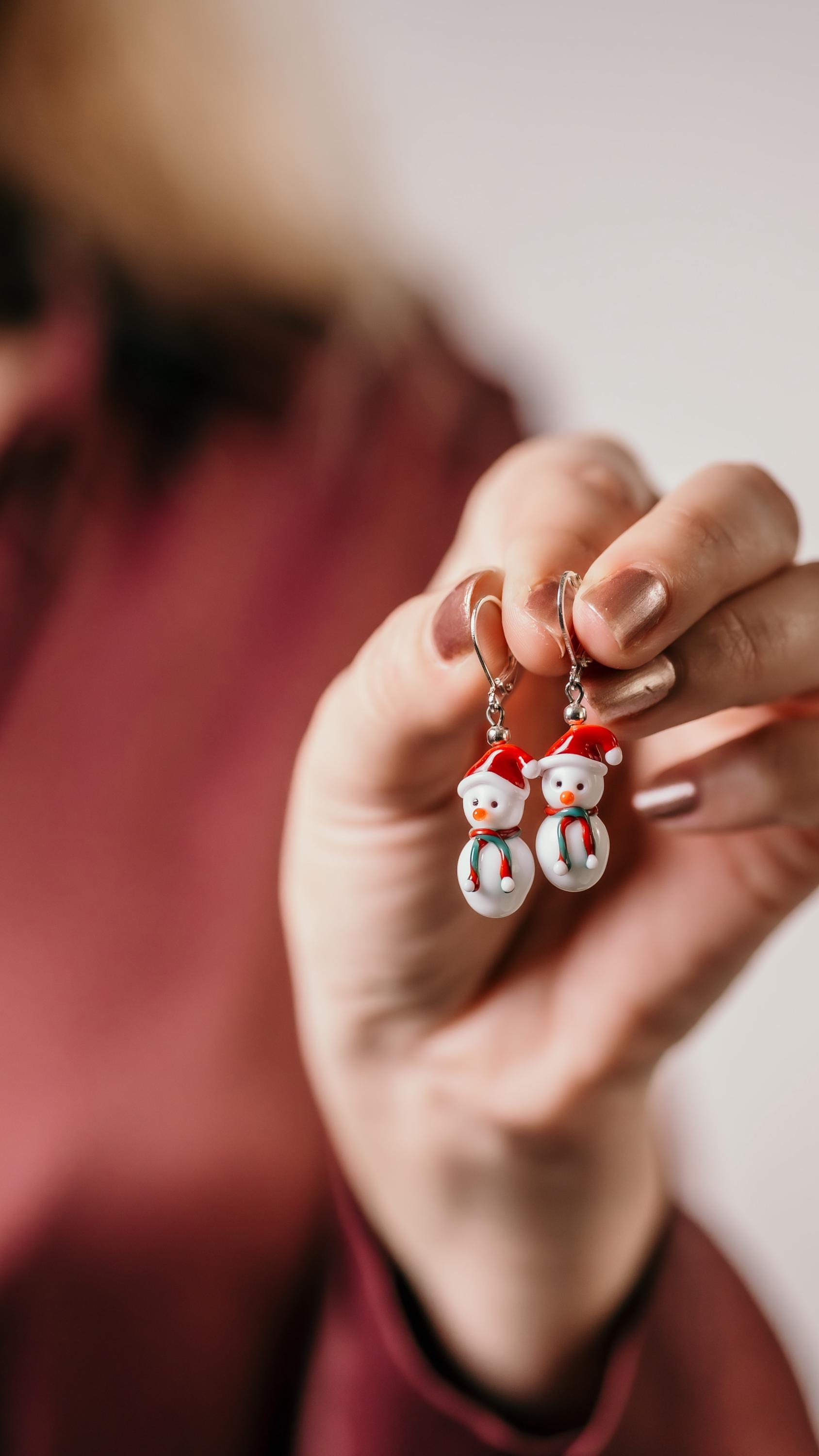 Handmade Murano Glass Christmas Earrings: Sterling Silver Snowman or Penguin