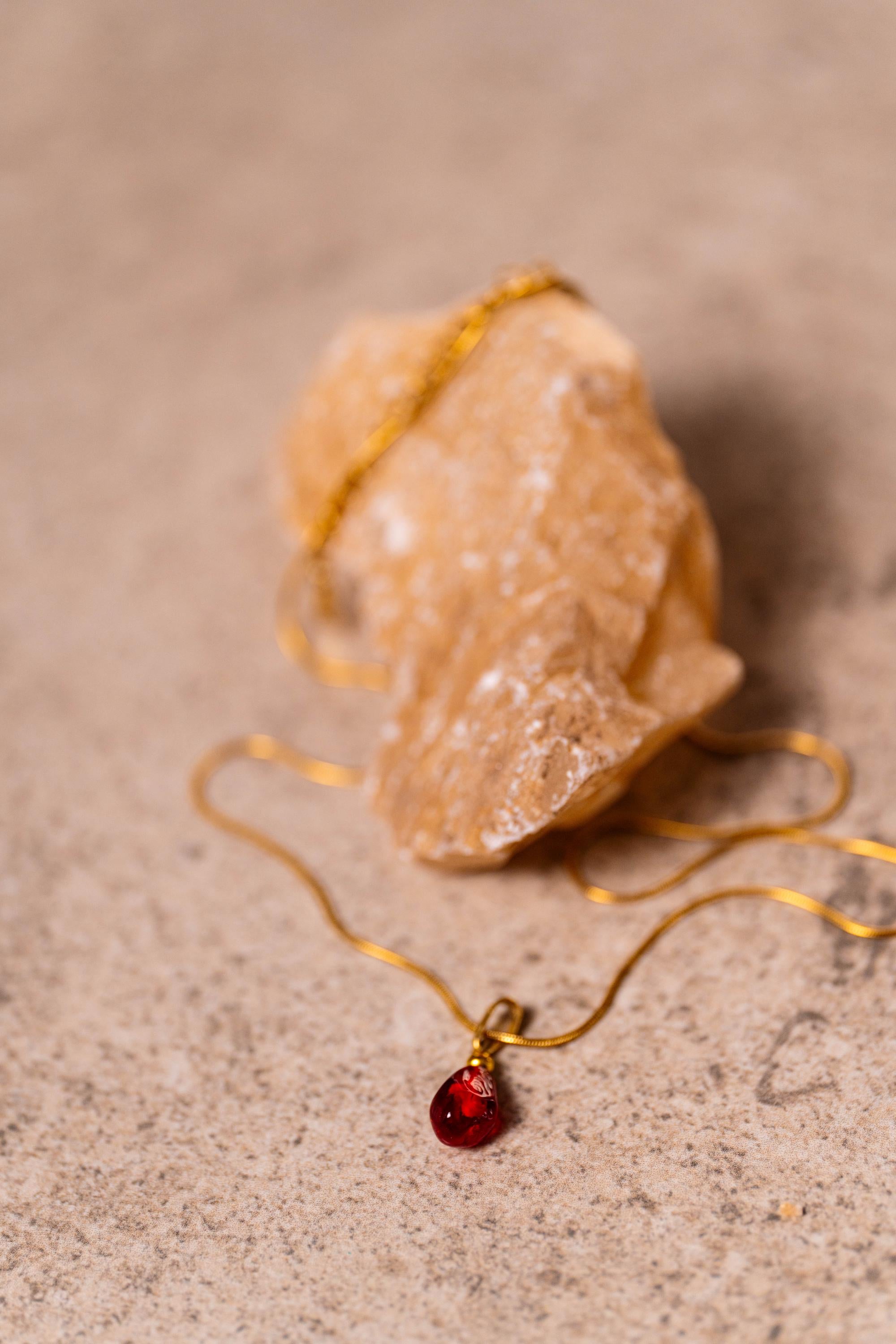 Handmade Murano Glass Pomegranate Necklace: Gold Plated Charm