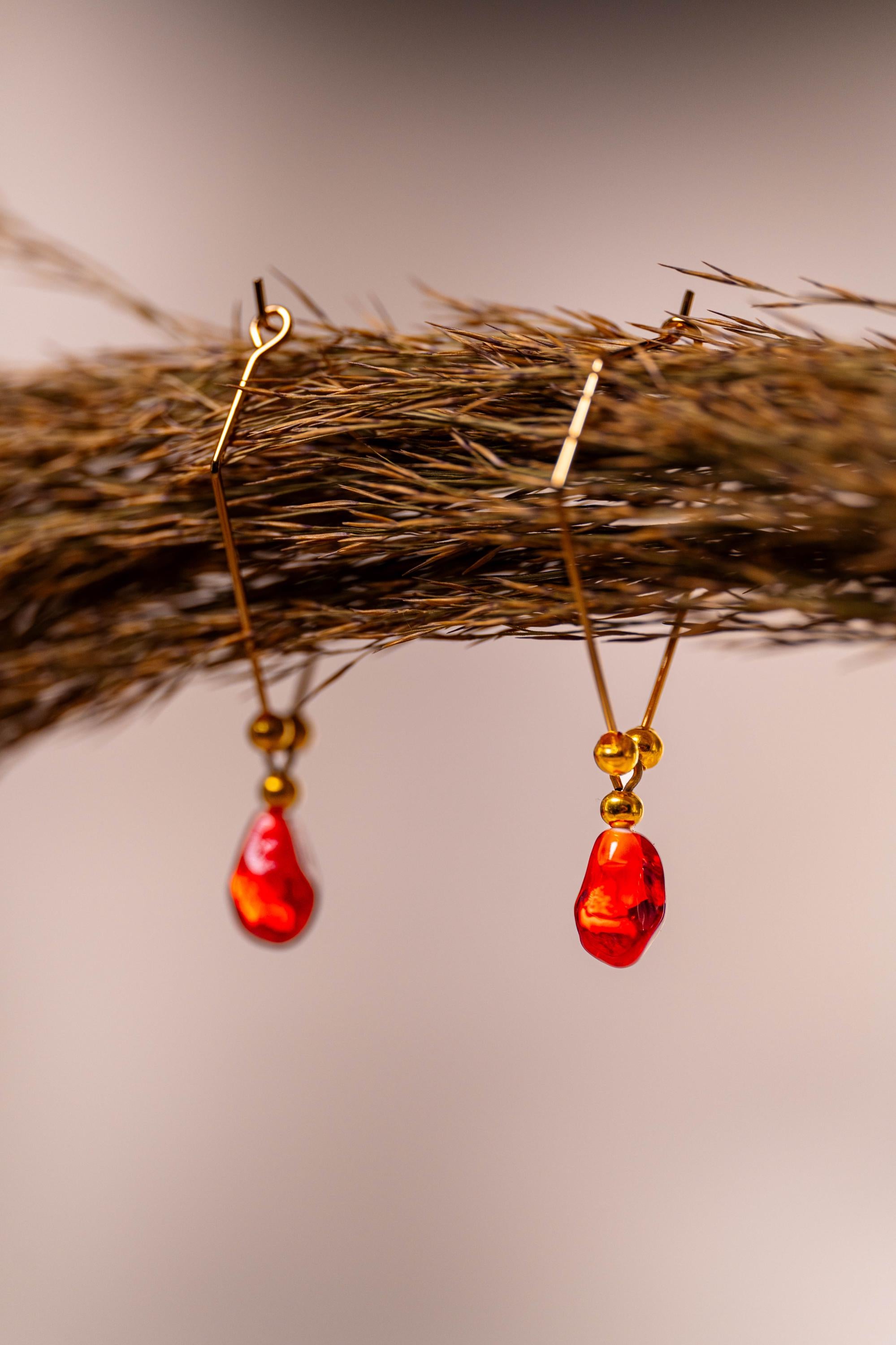 Handmade Gold Plated Pomegranate Earrings: Murano Glass Charm