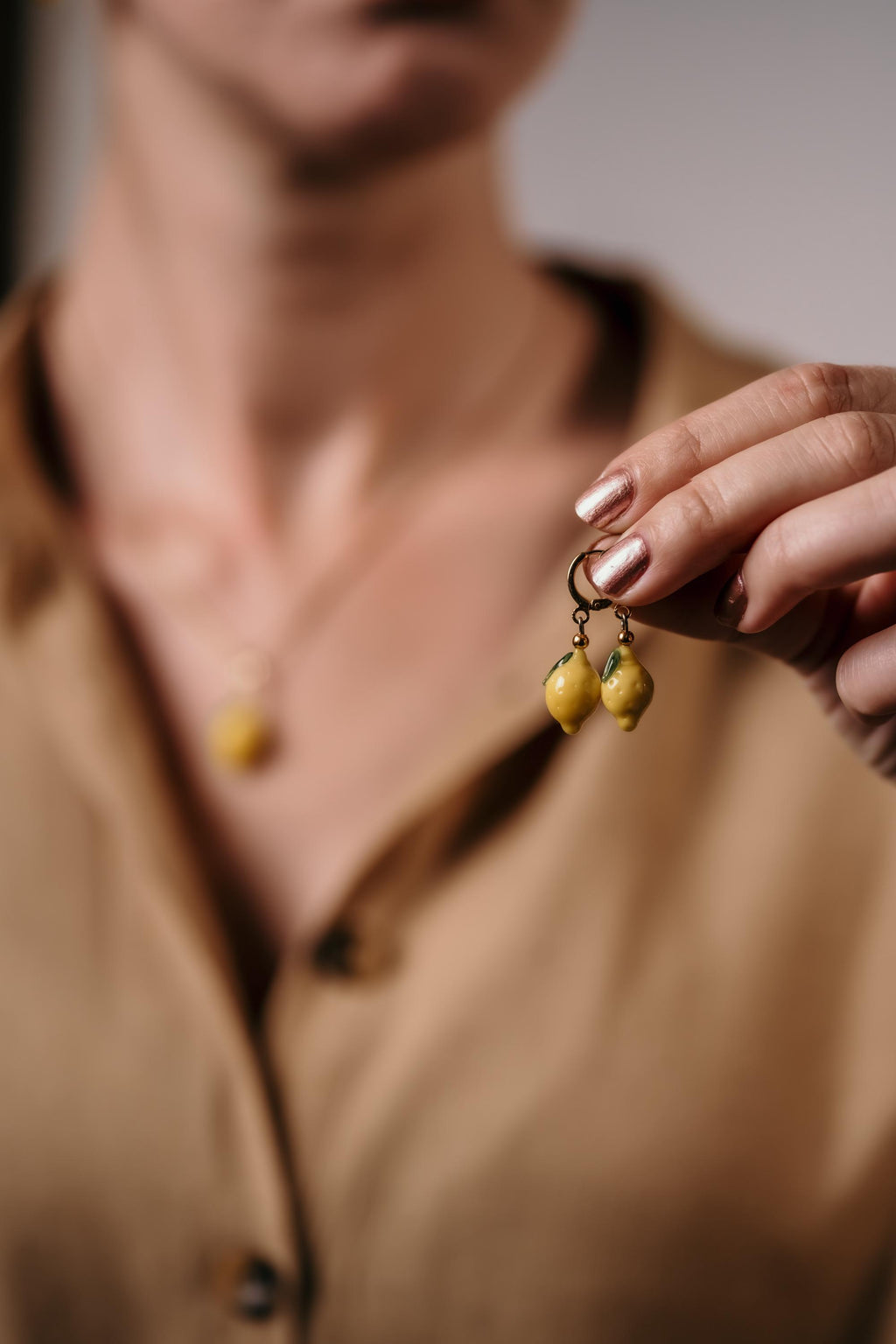 Handmade Murano Glass Lemon Earrings: Gold Plated Hoop Charm