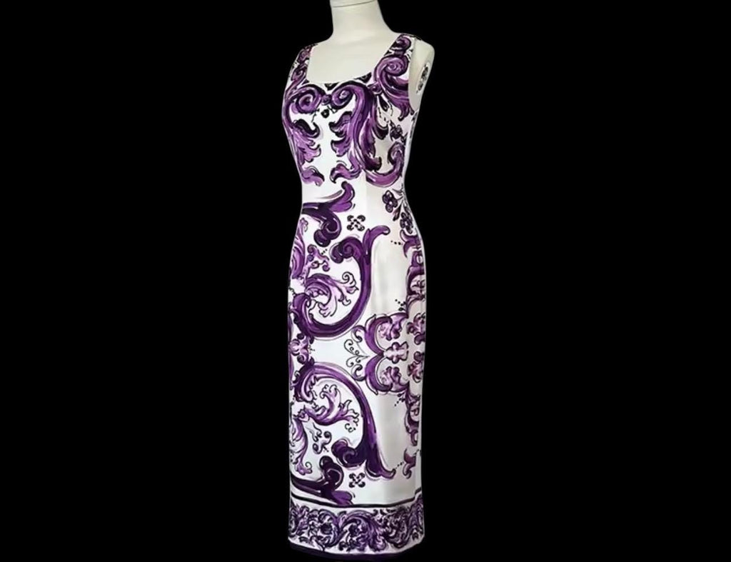 Handmade Italian Majolica Dress: Purple Cotton Summer Dress