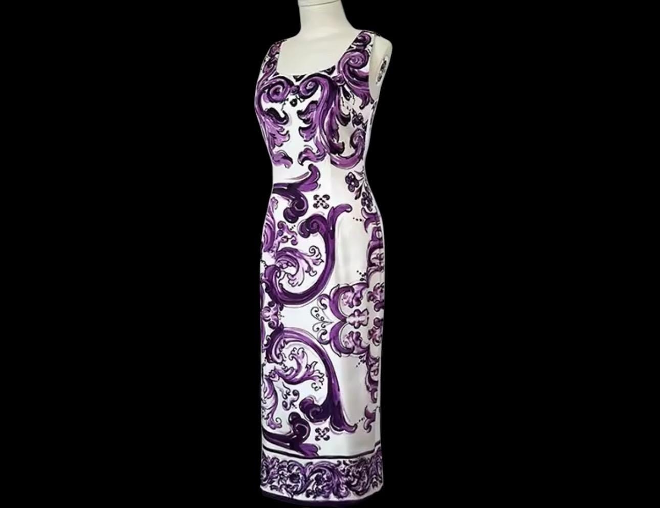 Handmade Italian Majolica Dress: Purple Cotton Summer Dress