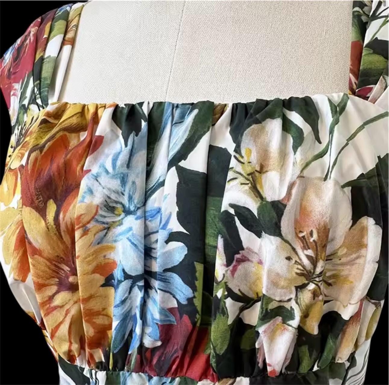 Handmade Italian Cotton Floral Midi Dress: Designer Summer Dress