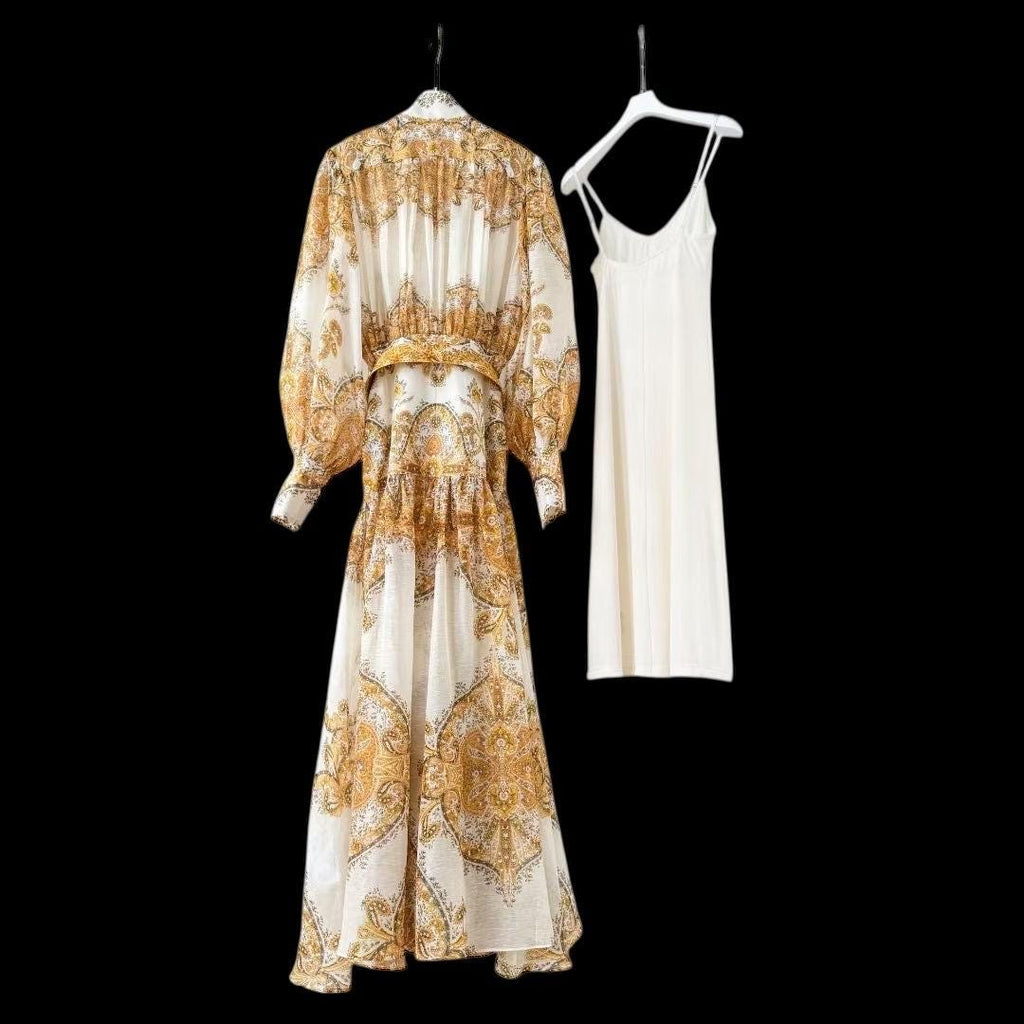 Linen Silk Maxi Dress: Handmade Italian Designer Parsley Print