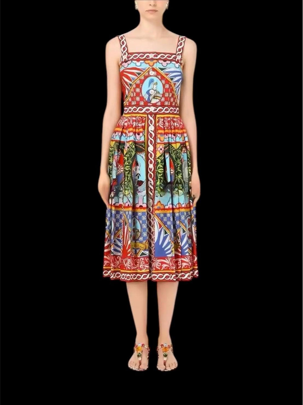 Handmade Italian designer luxury print cotton dress
