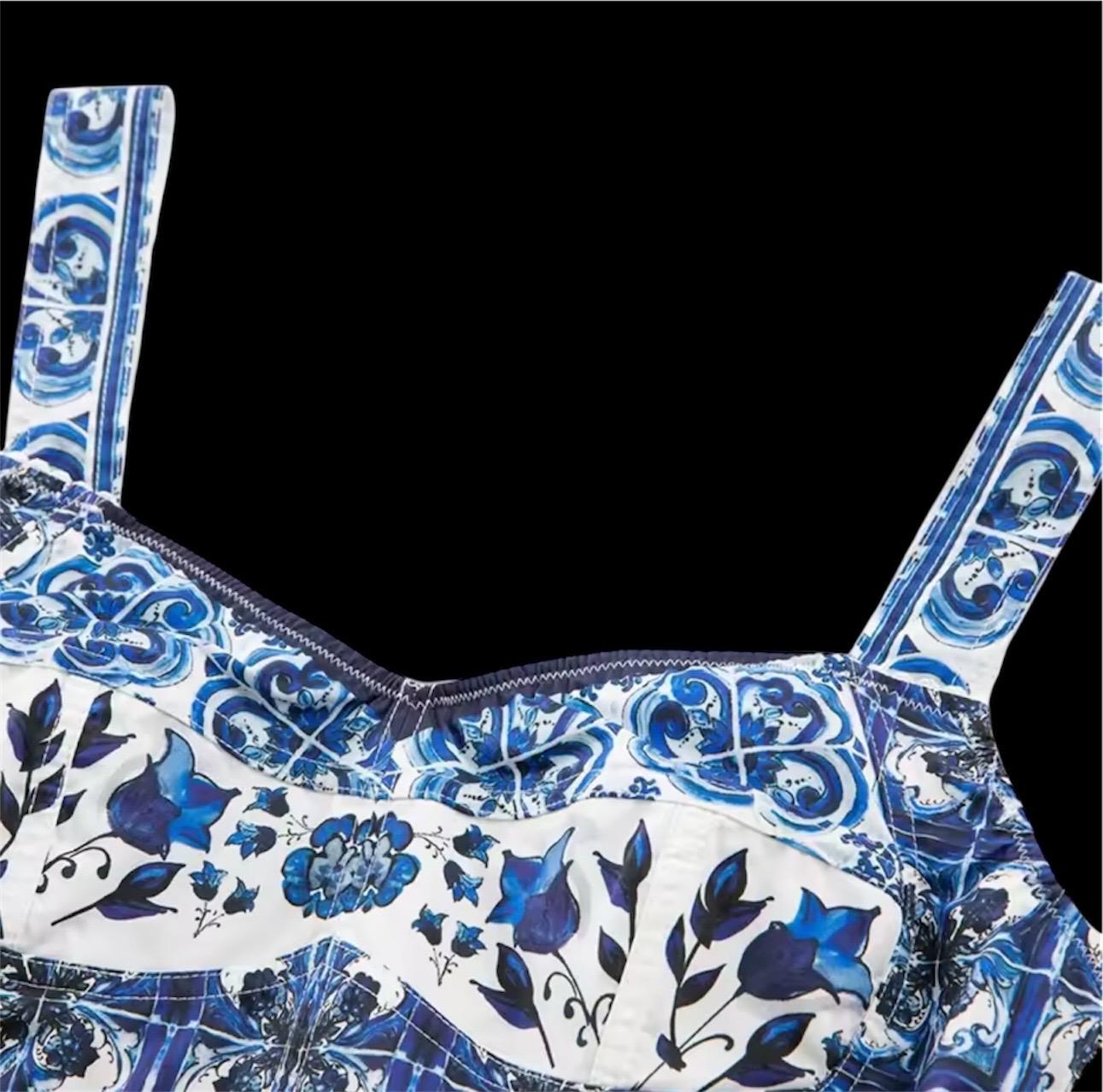 Handmade Italian Tiles Style Majolica print Set Crop Top and Skirt Summer dress cotton
