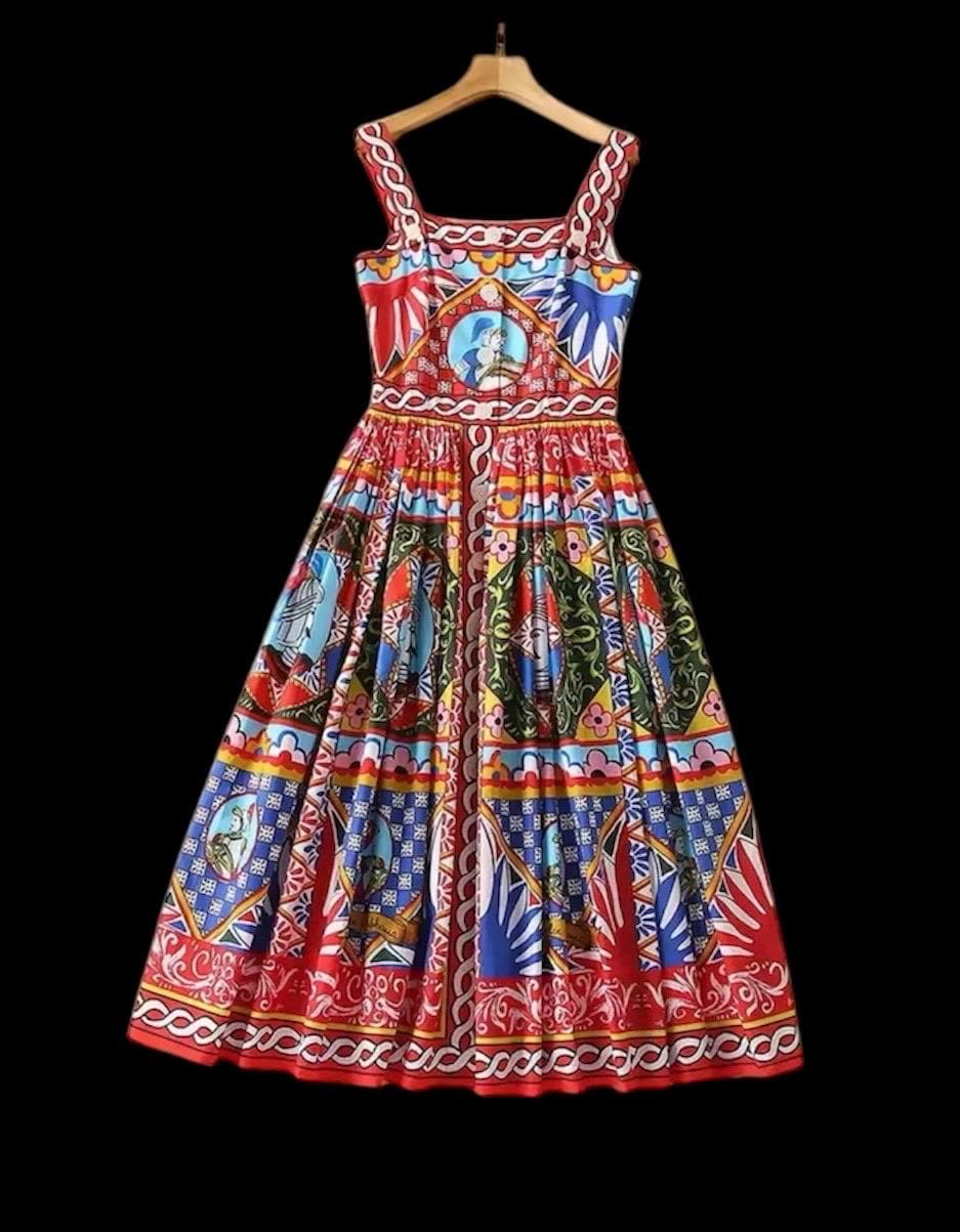 Handmade Italian designer luxury print cotton dress