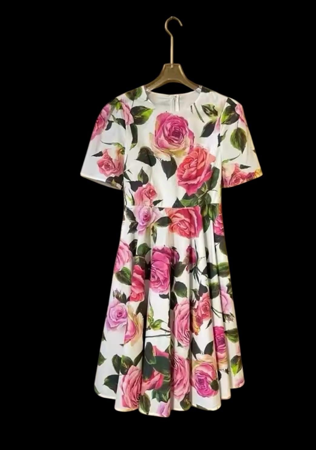 Handmade Italian Cotton Babydoll Dress: Pink Rose Print