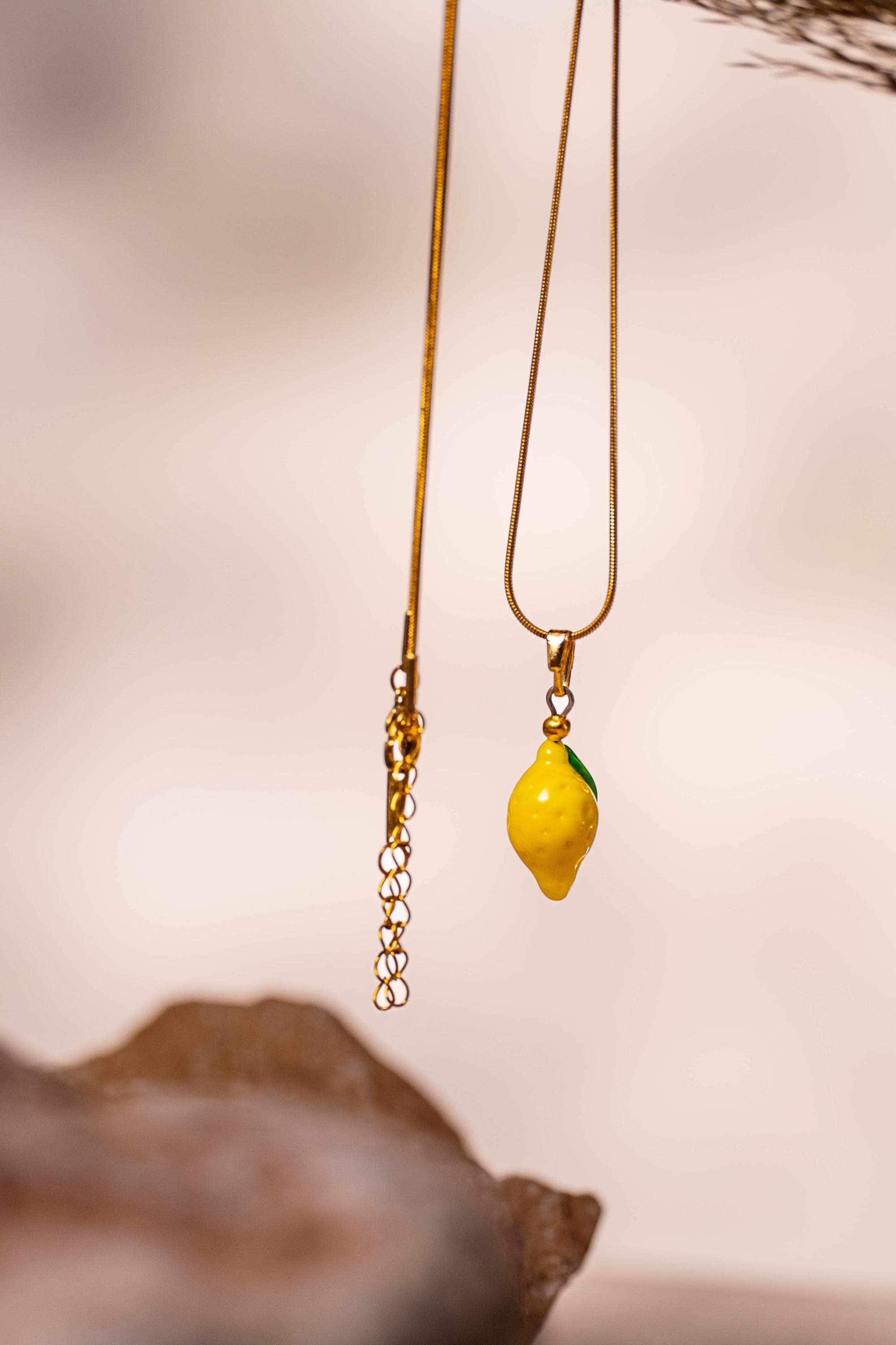 Handmade Murano Glass Lemon Necklace: Gold Plated Charm