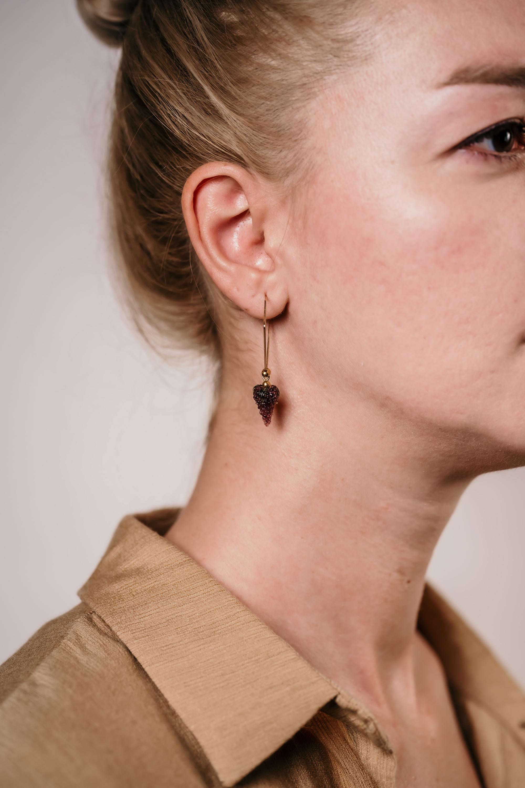 Handmade Murano Glass Grape Earrings: Gold Plated Hoop Charms