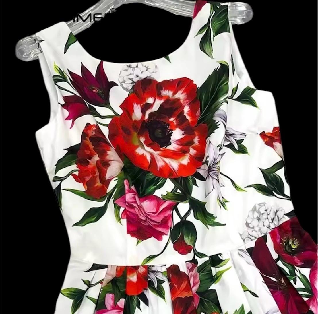 Handmade Italian designer Floral Pleated Popeline Midi Dress With Belt dress