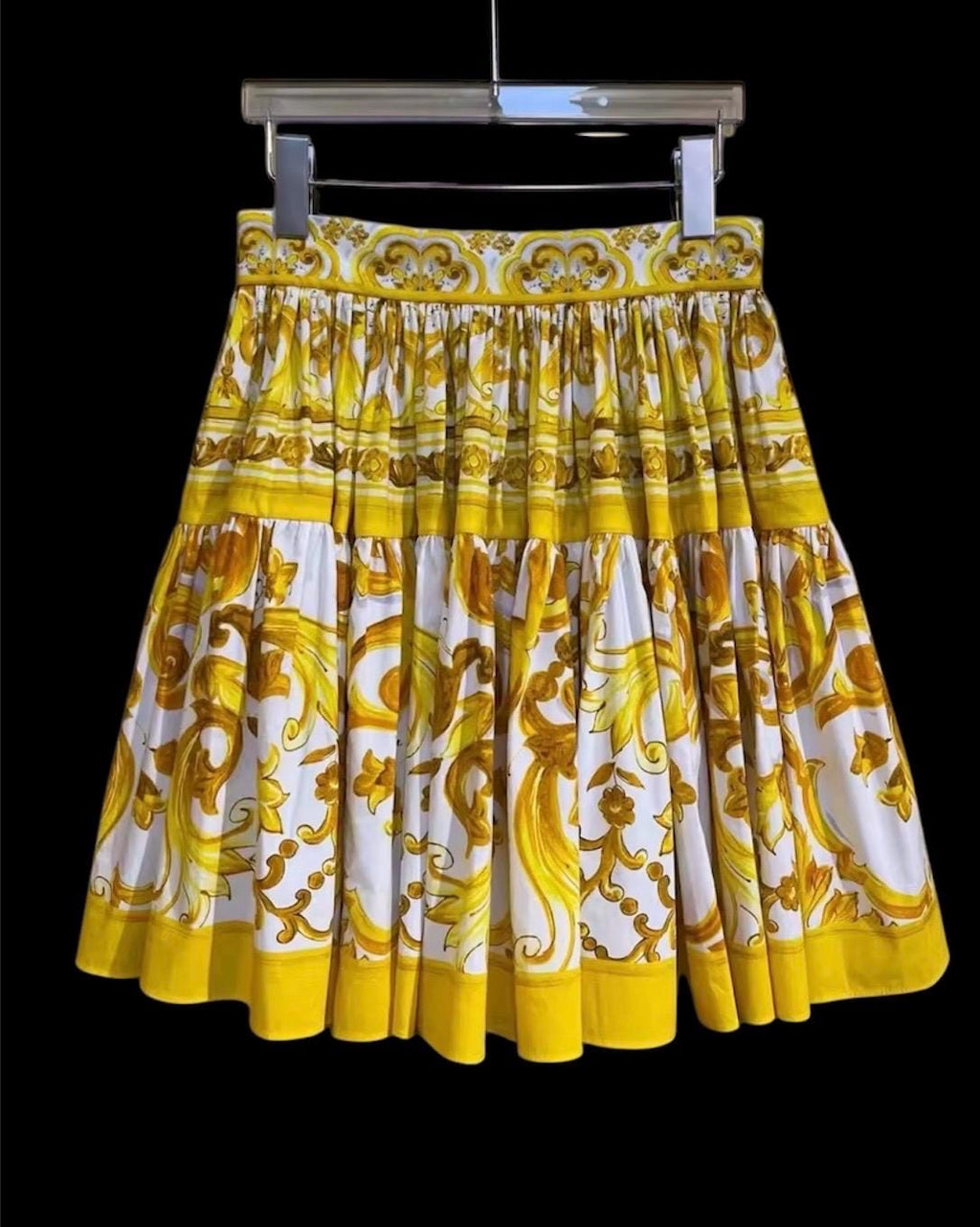 Italian designer Majolica style dress set, skirt and top 100% cotton Yellow colors