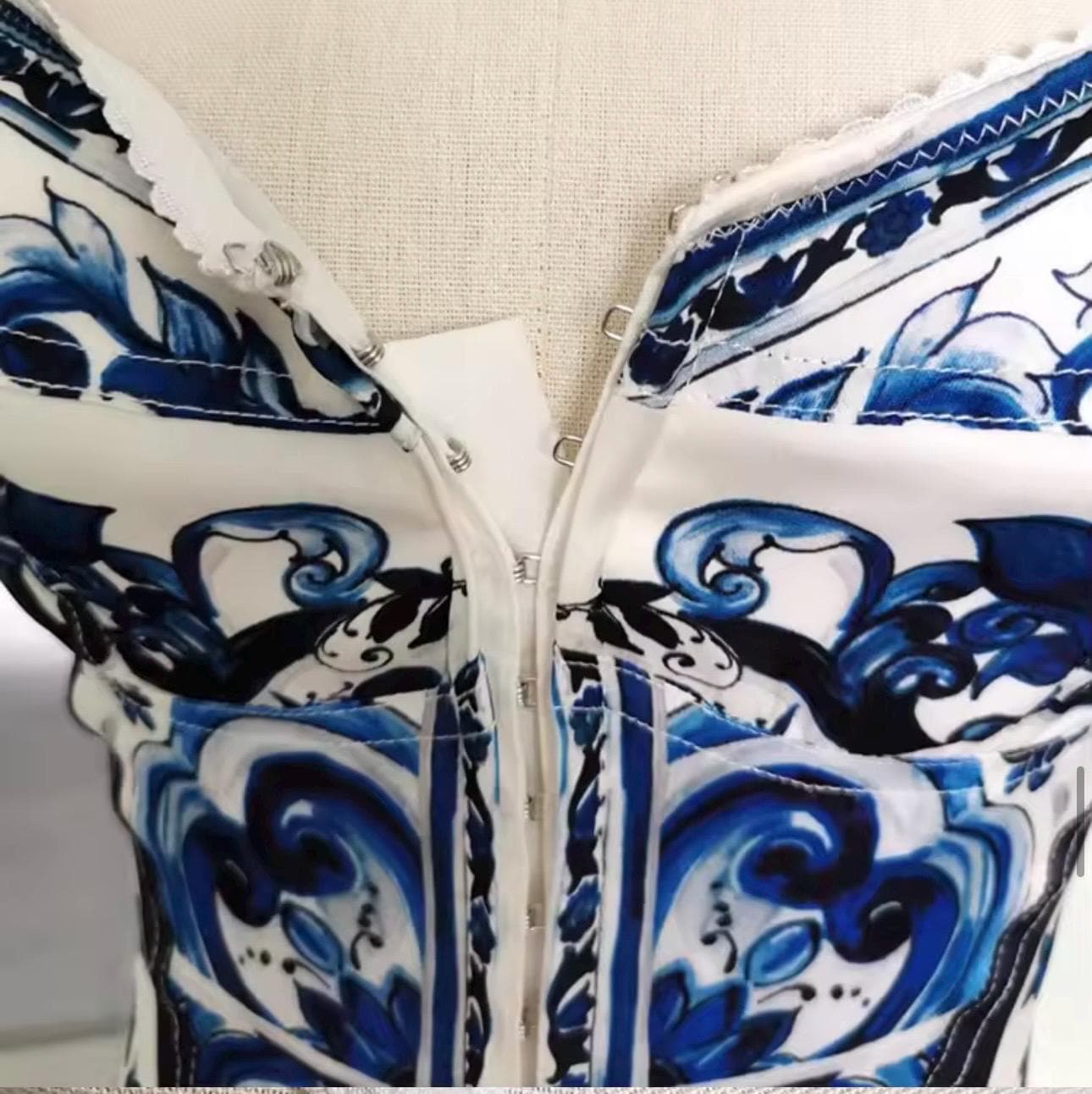 Hand made Italian Luxury Blue color Majolica 100% silk dress Summer dress