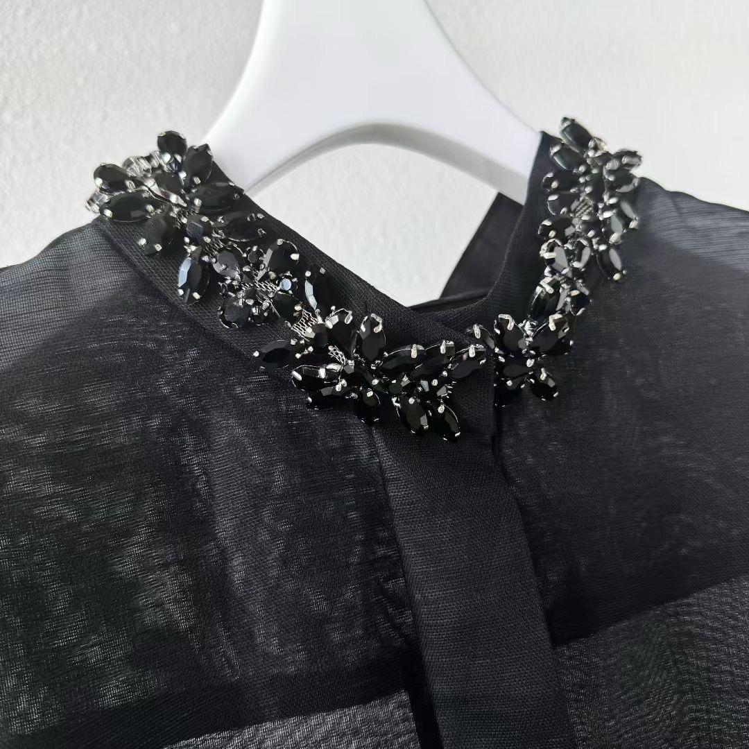 Handmade Italian Linen Silk Dress Set: Black color with crystals Wedding Occasion