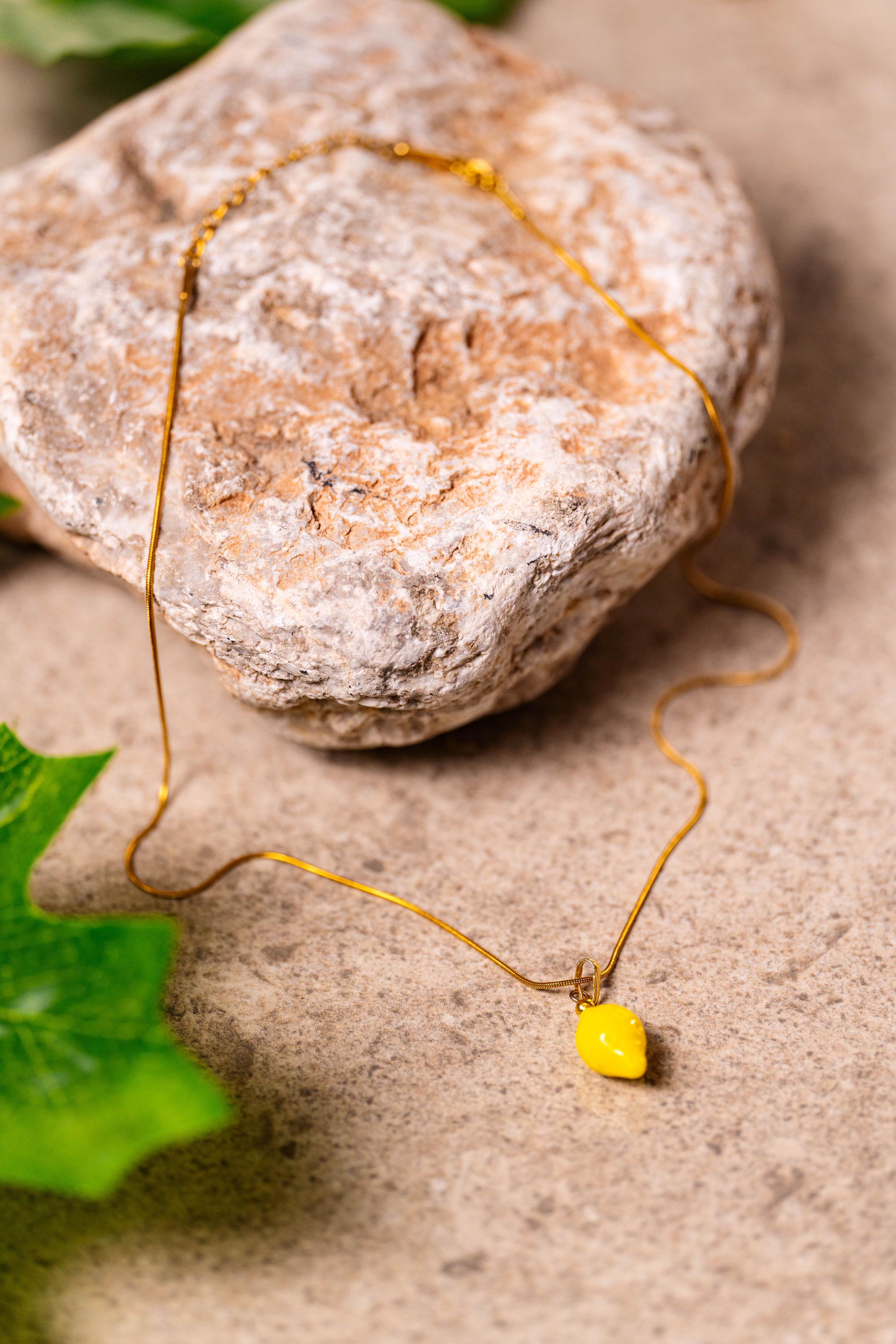 Handmade Murano Glass Lemon Necklace: Gold Plated Charm