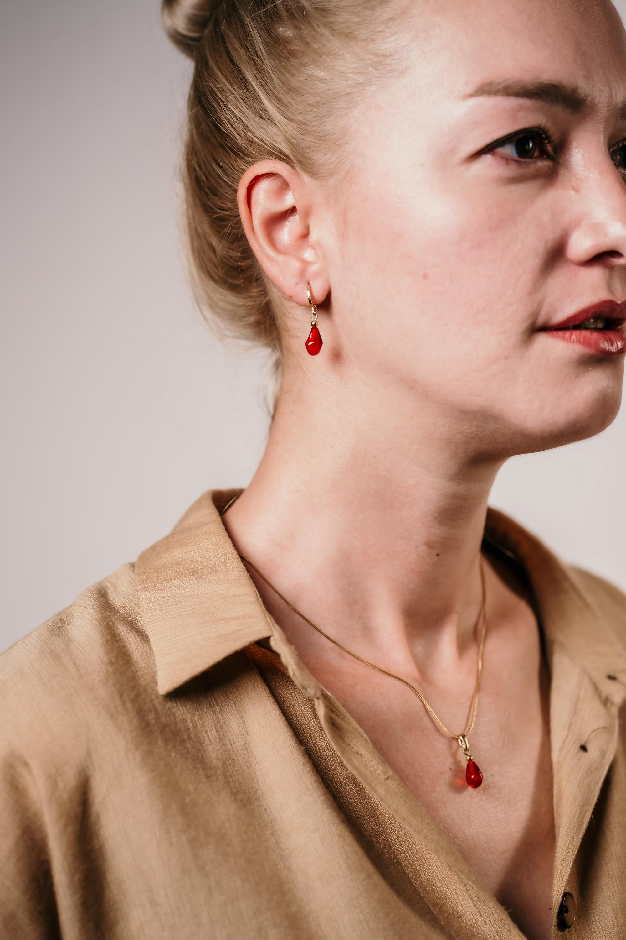 Handmade Gold Plated Pomegranate Earrings: Murano Glass Charm