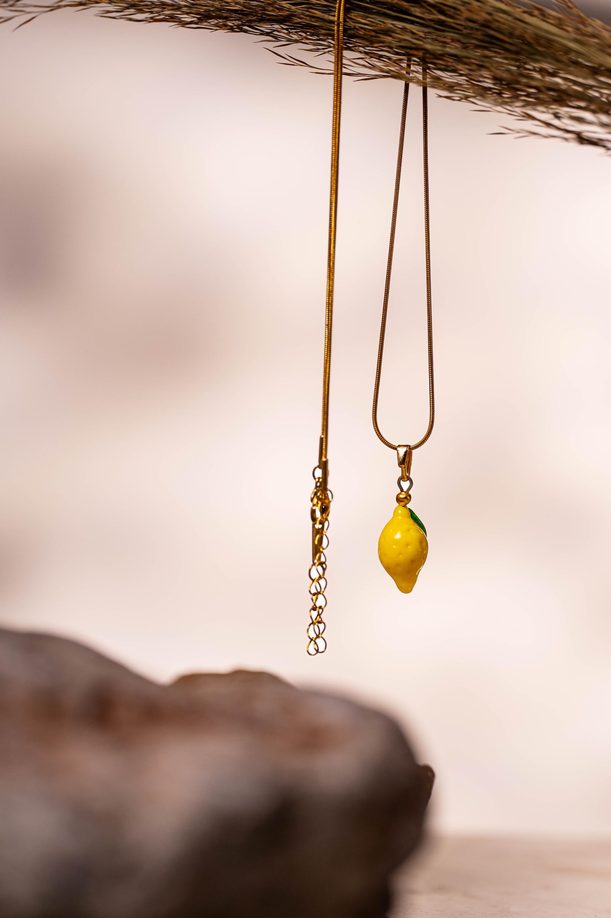 Handmade Murano Glass Lemon Necklace: Gold Plated Charm