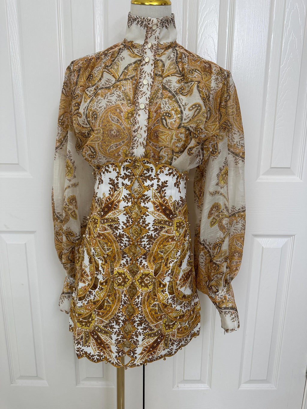 Handmade Linen Silk Mini Skirt Set: Italian Designer Print