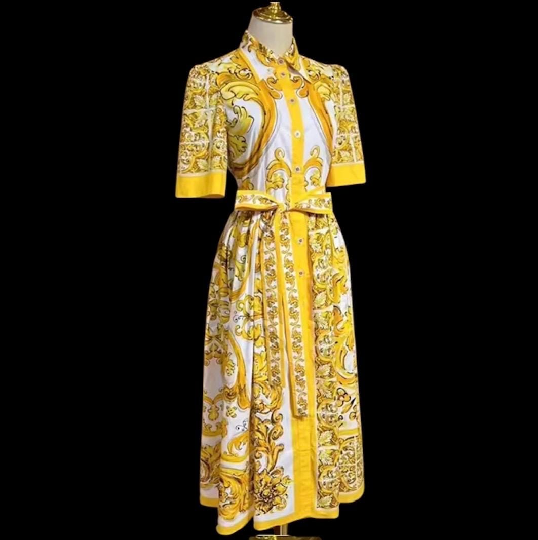 Handmade Italian Majolica Dress: Sicilian Porcelain Cotton Luxury