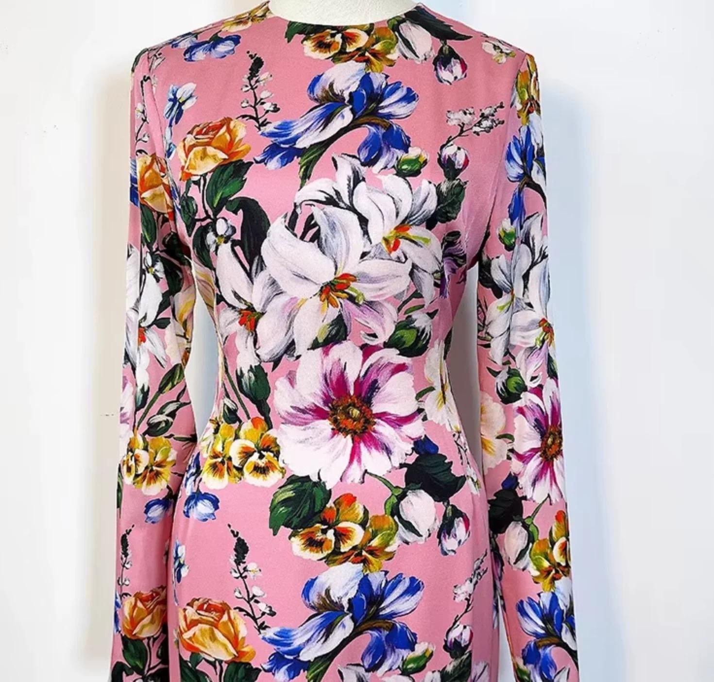 Italian Designer Magnolia print 100% silk dress