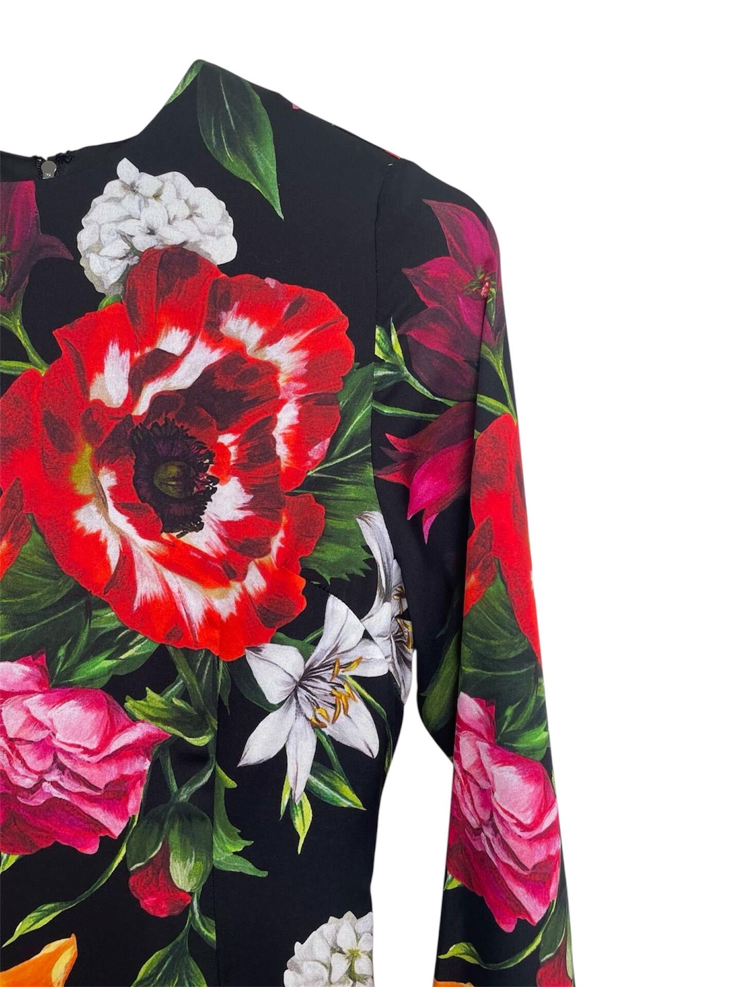 Handmade Italian Long sleeves Floral print 100% silk dress