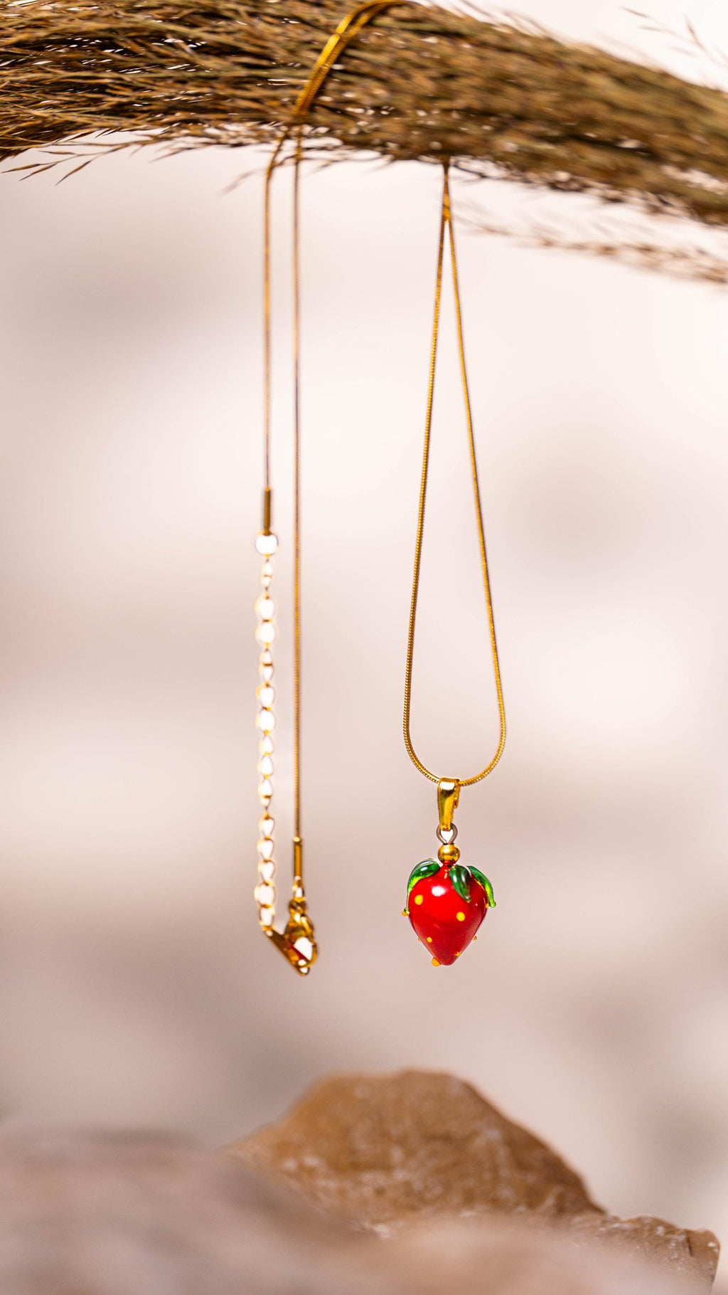 Handmade Murano Glass Strawberry Necklace: Gold Plated Charm