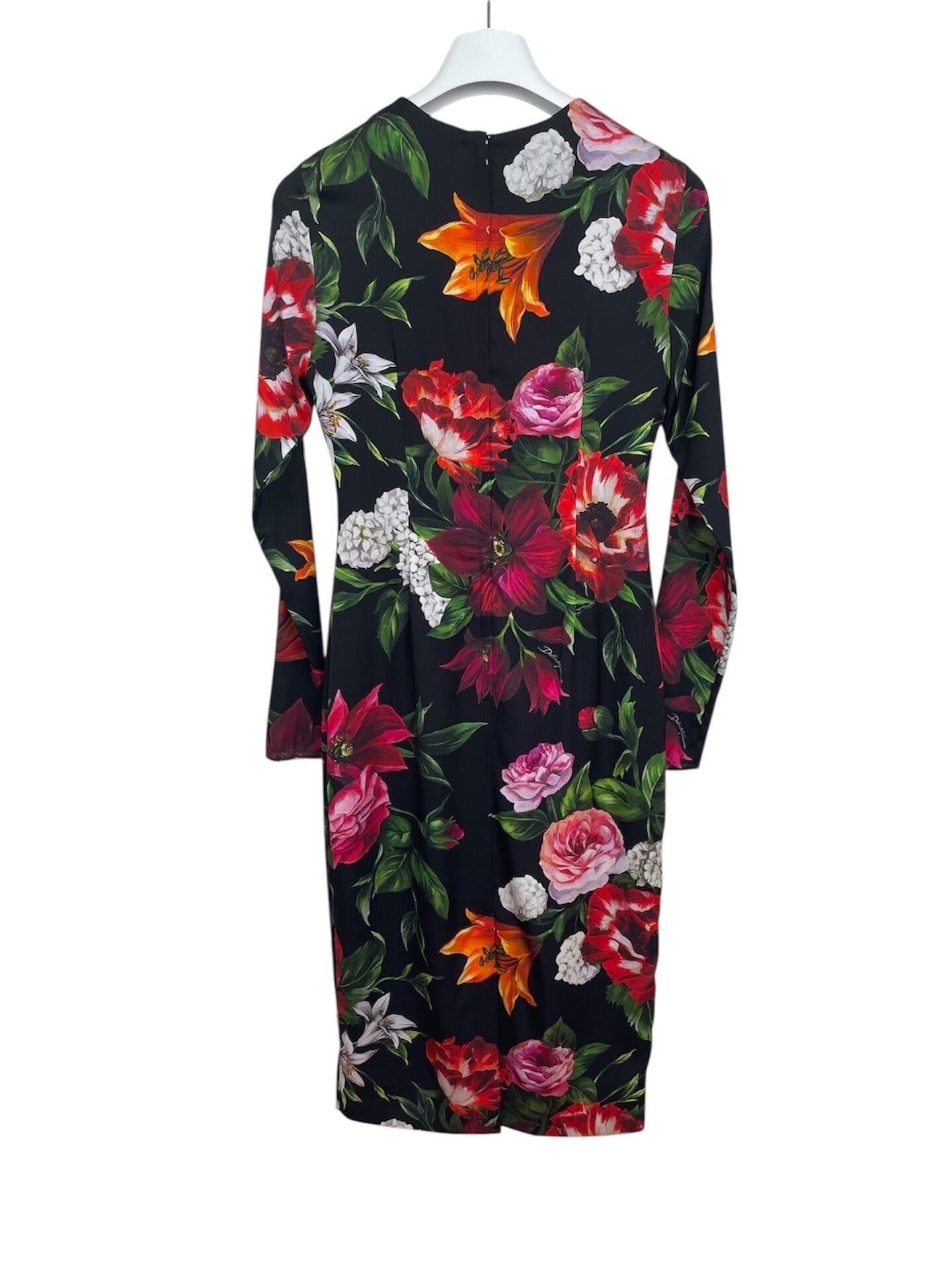 Handmade Italian Long sleeves Floral print 100% silk dress