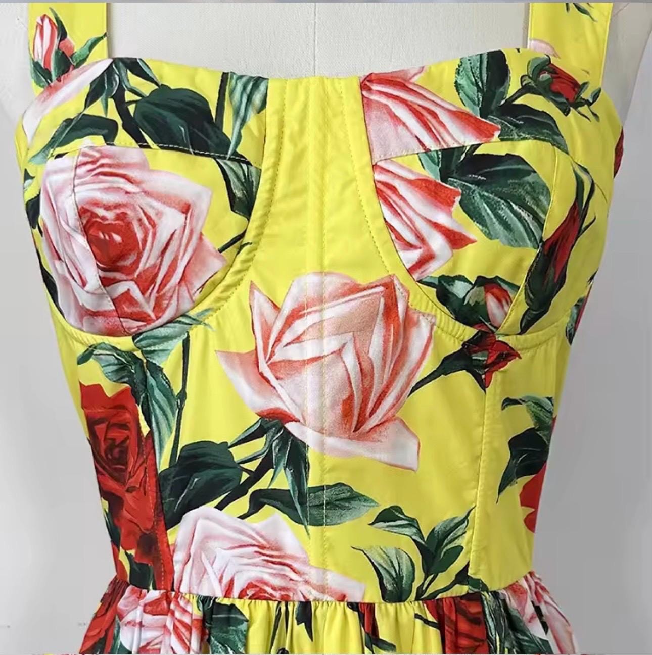 Handmade Italian Cotton Sundress: Gardenia Print Midi Dress