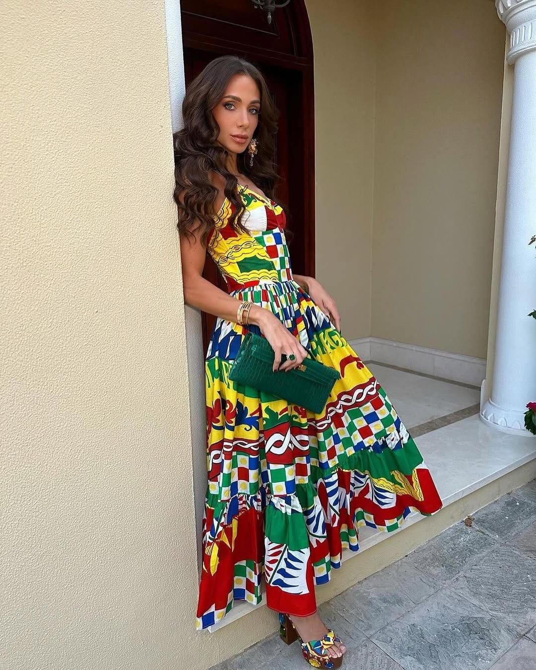 Designer Print Cotton Maxi Dress - Italian Fabric Summer Dress