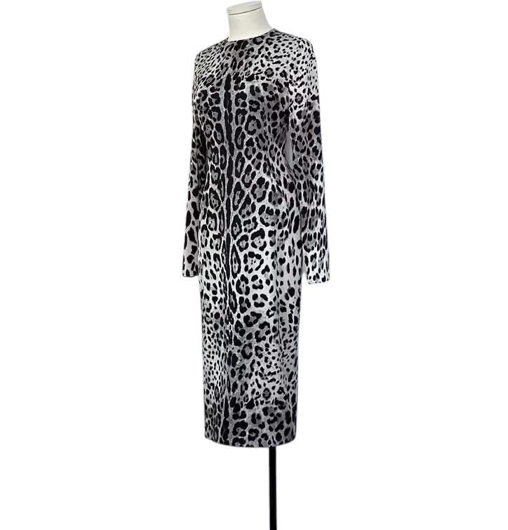 Italian Designer Leopard print long sleeve dress, occasional dress