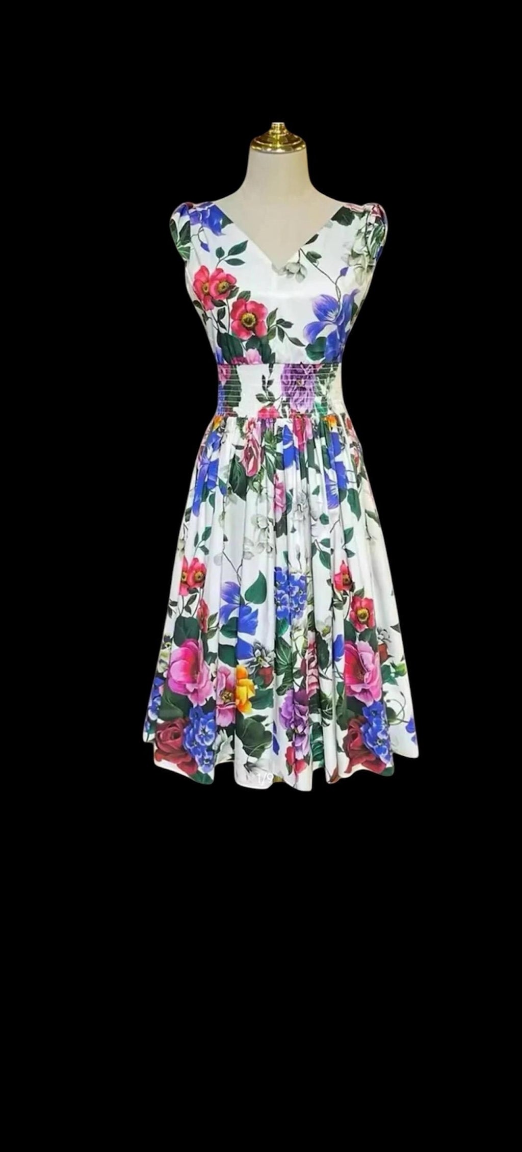 Italian Luxury designer Roses and Violets print 100% cotton sundress