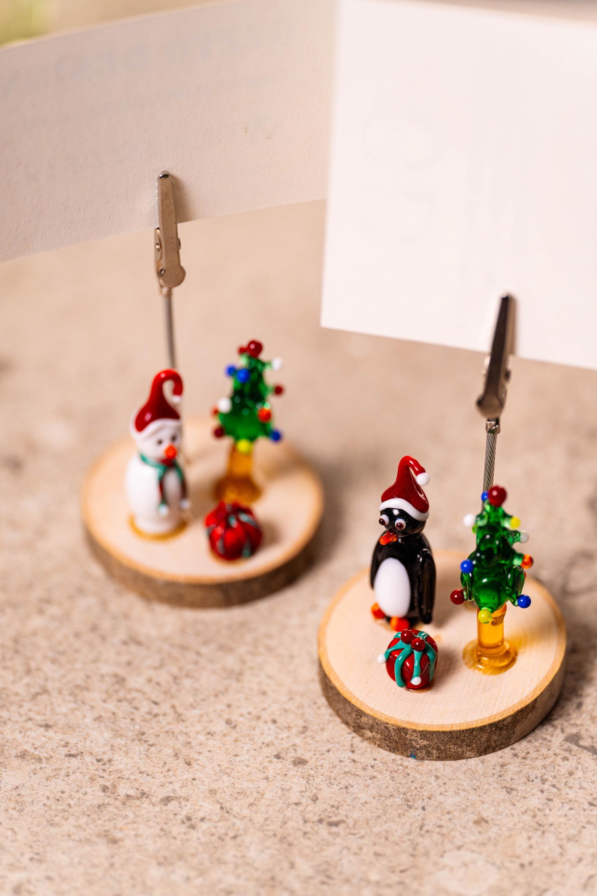 Handmade Murano Glass Christmas Noteholder: Snowman or Penguin Clip